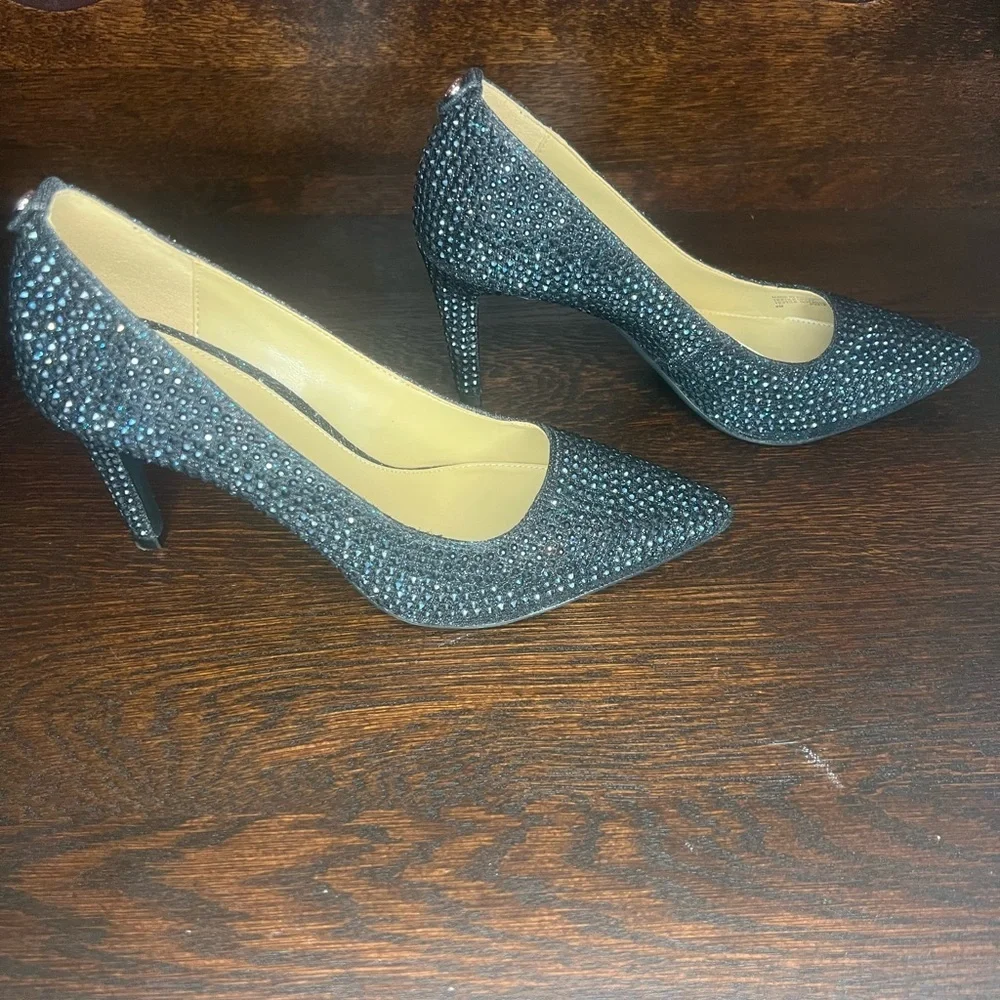 Michael Kors Black Iridescent purple /blue rhinestone Studded Heels